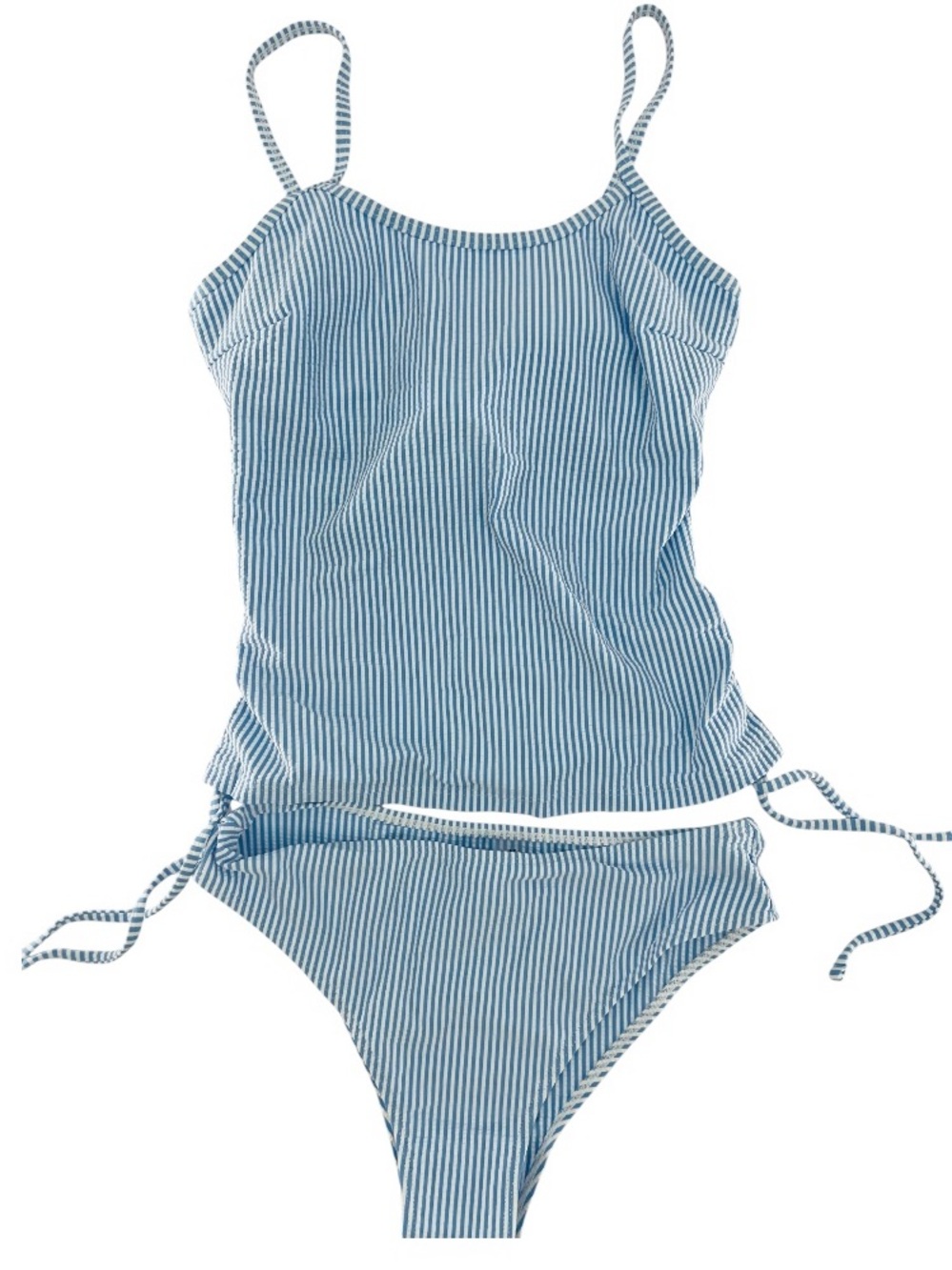 Boutique Blue & White Seersucker Stripe Tankini Swimsuit Bikini Set | Size S NWT